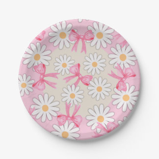 Pratos de Papel com Laço de Flor de Margarida 7" P