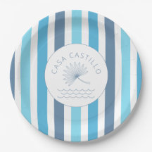 Pratos de Papel com Listras Azuis Personalizados
