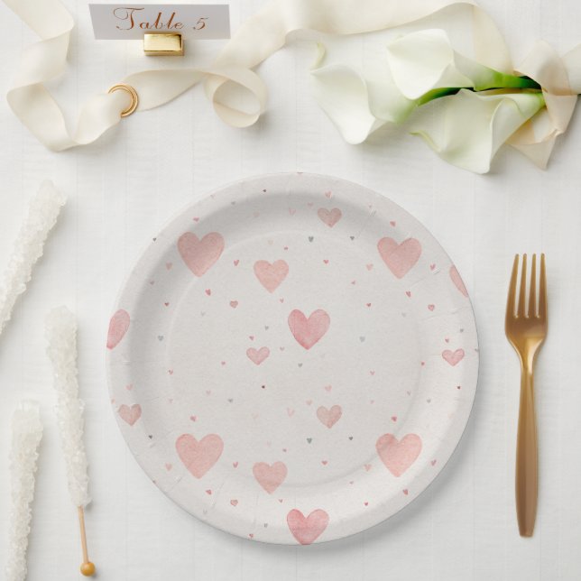Pratos de Papel com Padrão de Coração Macio (Casamento)