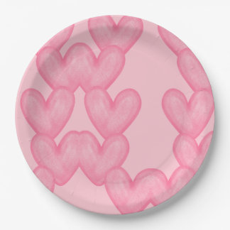 Pratos de Papel com Padrão de Coração Rosa