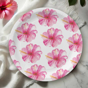 Pratos de Papel com Padrão de Flores de Hibisco Ro