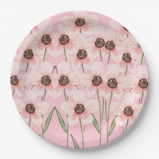 Pratos de Papel com Padrão Floral Rosa