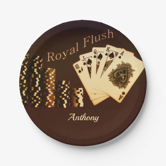 Pratos de papel com tema de pôquer Royal Flush par (Frente)
