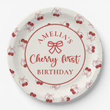 Pratos de papel Coquette Cherry Primeiro Aniversár