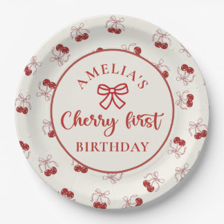Pratos de papel Coquette Cherry Primeiro Aniversár