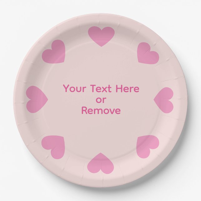 Pratos de Papel Coração Rosa Personalizáveis (Frente)