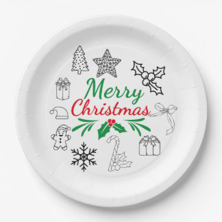 Pratos de papel Cute Christmas Doodles