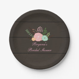 Pratos de Papel Dark Wood & Rustic Floral Chic