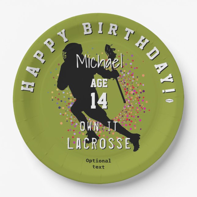 Pratos de papel de aniversário com tema LaCrosse H (Frente)
