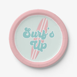 Pratos de papel de aniversário da praia rosa Surfs
