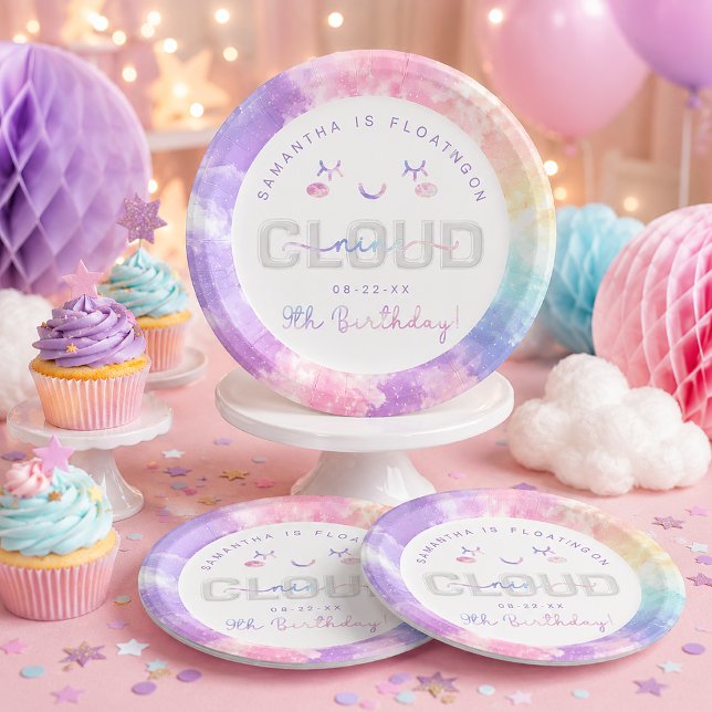 Pratos de Papel de Aniversário de 9 anos da Cloud  (Cloud-themed birthday celebration paper plates)