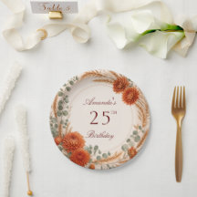 Pratos de Papel de Aniversário de Abóbora Floral d