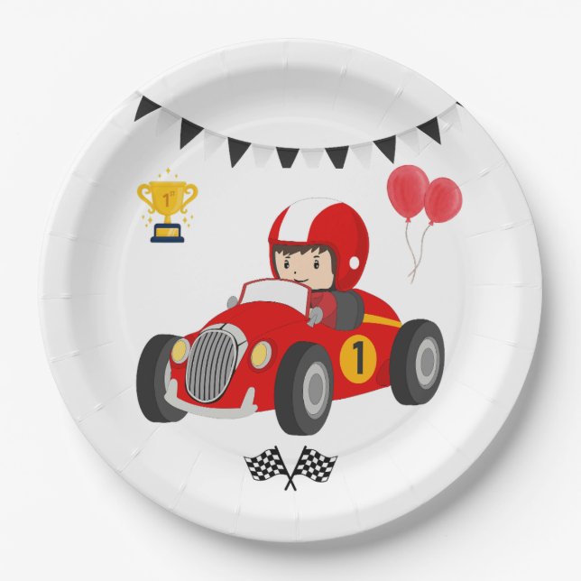 Pratos de Papel de Aniversário de Carro de Corrida (Frente)