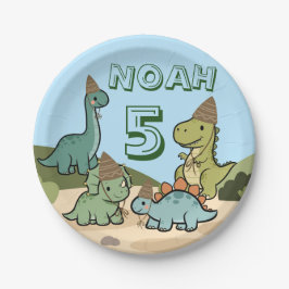 Pratos de Papel de Aniversário de Dinossauro Fofo