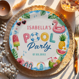 Pratos de papel de aniversário de festa na piscina