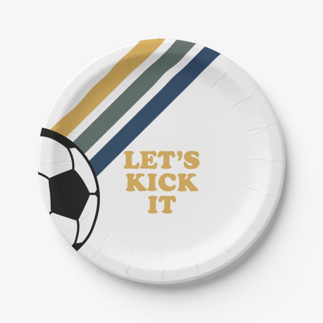 Pratos de Papel de Aniversário de Futebol Retrô (Frente)