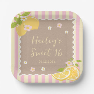 Pratos de papel de aniversário de limão amarelo ro