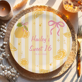 Pratos de papel de aniversário de limão amarelo ro