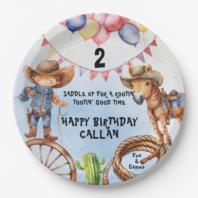 Pratos de Papel de Aniversário Divertido Rootin' T (Frente)