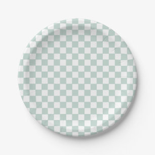 Pratos de papel de aniversário Green Retro Checker