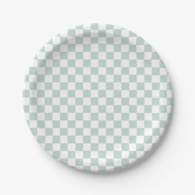 Pratos de papel de aniversário Green Retro Checker (Frente)