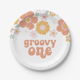 Pratos de papel de aniversário Groovy One Retro Fl