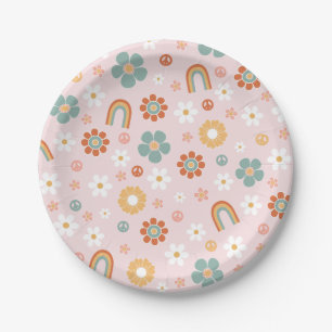 Pratos de papel de aniversário Hippie Arco-íris Gr