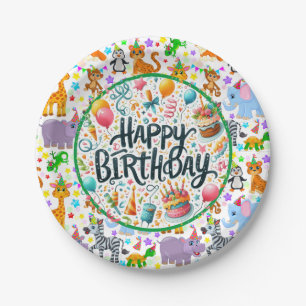 Pratos de Papel de Aniversário Kids Animal Bash