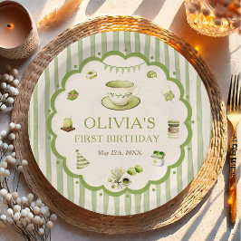 Pratos de Papel de Aniversário Listras de Matcha V