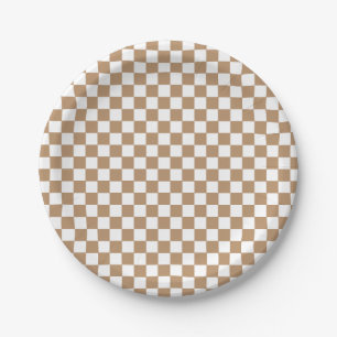 Pratos de papel de aniversário marrom Boho Check