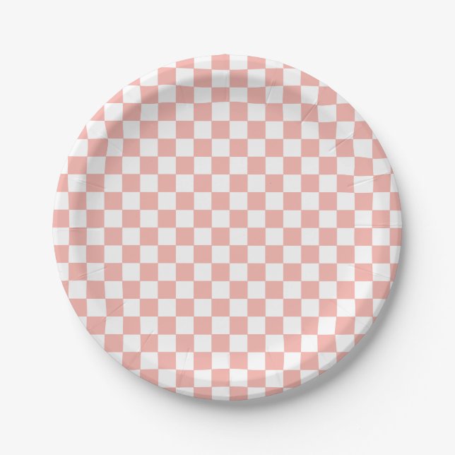 Pratos de papel de aniversário Pink Retro Checker (Frente)