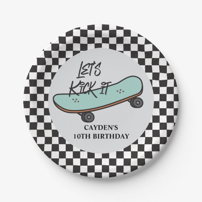 Pratos de papel de aniversário Skateboard Let's Ki (Frente)