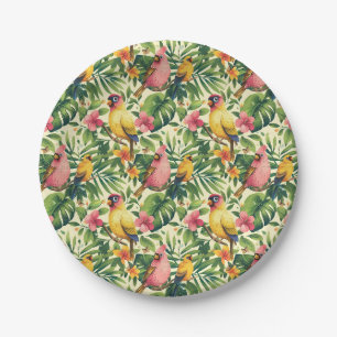 Pratos de Papel de Aves Tropicais e Borboletas par