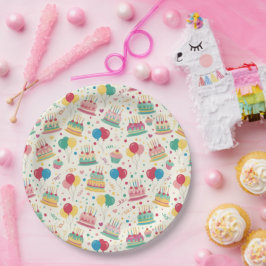 Pratos de Papel de Bolos de Aniversário e Balões C