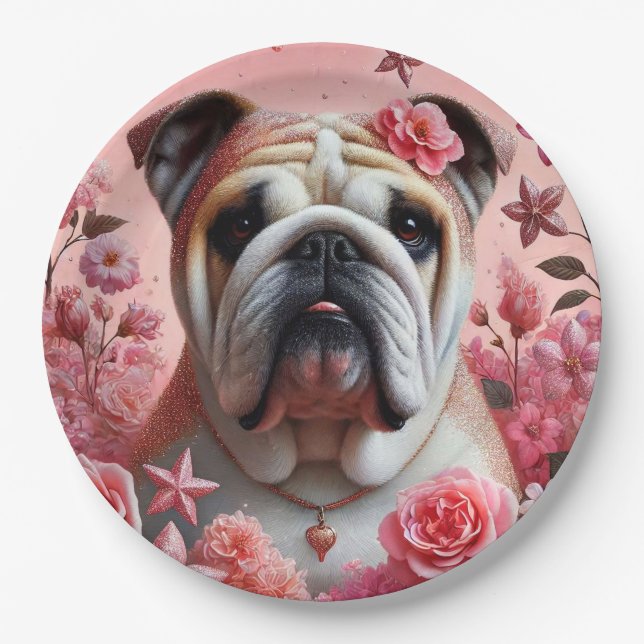 Pratos de papel de buldogue rosa fofos! (Frente)