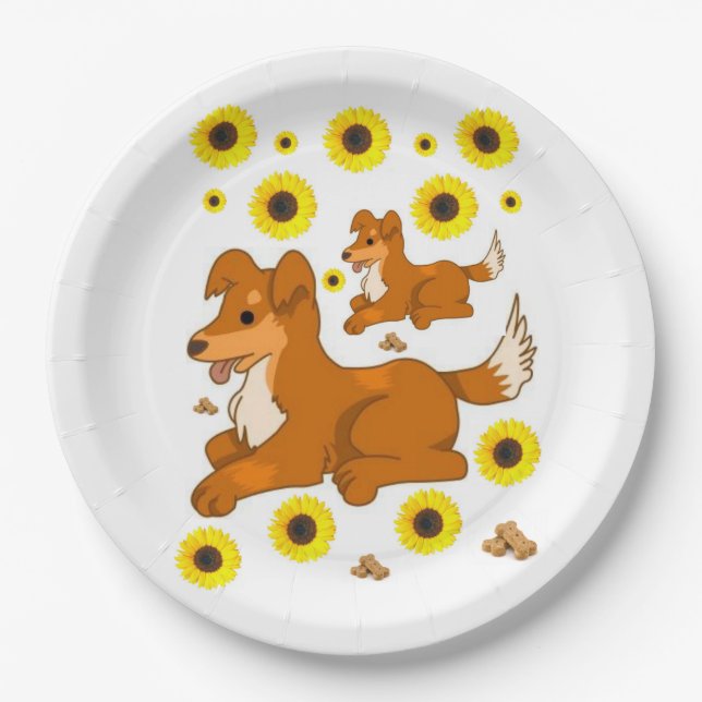 Pratos de papel de cachorro de girassol (Frente)