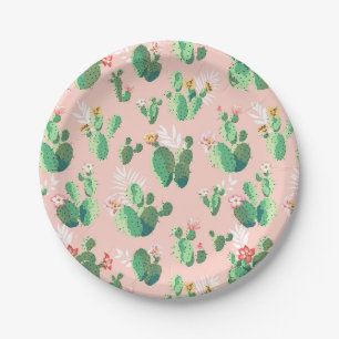 Pratos de Papel de Cacto Rosa e Turquesa do Sudoes
