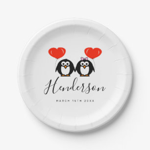 Pratos de papel de casamento de desenho animado de