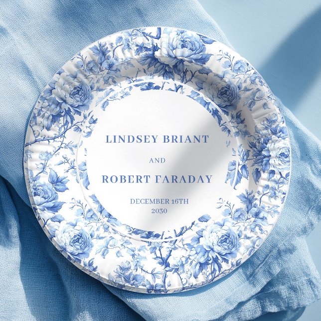 Pratos de Papel de Casamento Floral Azul Real (Royal Blue Floral Wedding Paper Plates)