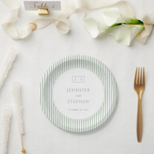 Pratos de Papel de Casamento Listrados em Verde Sa