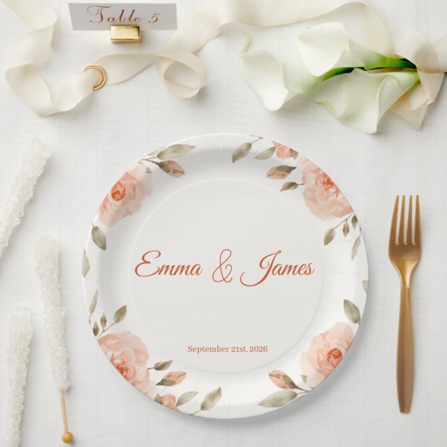 Pratos de Papel de Casamento Personalizados com Fl (Casamento)