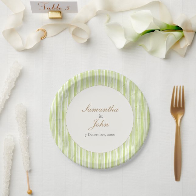 Pratos de papel de casamento retrô com listras ver (Casamento)