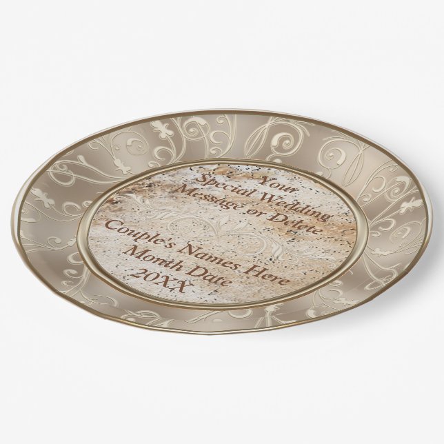 Pratos de Papel de Casamento Rústico Personalizado (Inclinado)