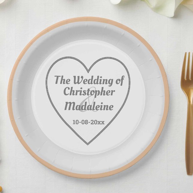 Pratos de Papel de Casamento Simples Prata Cinza e (Criador carregado)