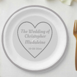 Pratos de Papel de Casamento Simples Prata Cinza e