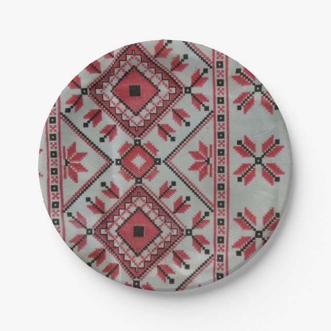 pratos de papel de casamento, vermelho e preto (Frente)