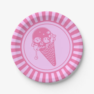 Pratos de papel de cone de sorvete maligno rosa