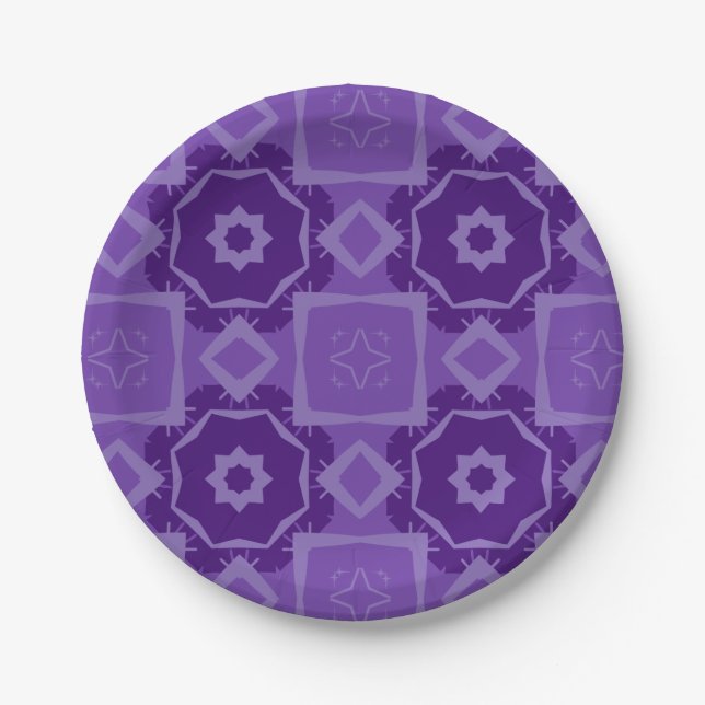 Pratos de Papel de Design Abstrato Geométrico Roxo (Frente)