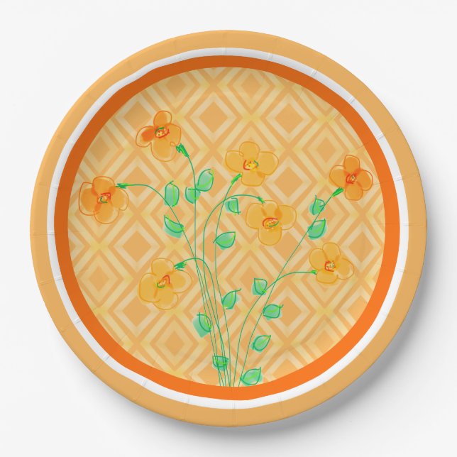 Pratos de Papel de Festa com Flores Laranja (Frente)