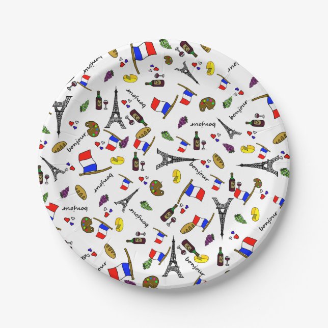 Pratos de Papel de Festa de Desenho Francês Temáti (Frente)